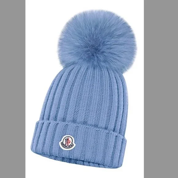 NWT Moncler Cable Knit Beanie Hat with Pom Pom Gray OS POM POM BEANIE – HIRSHLEIFERS main image 3